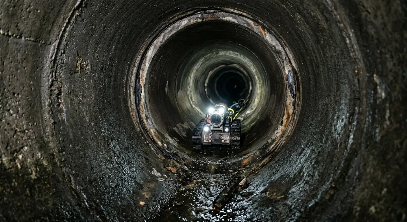 Robotic sewer camera inspecting pipe interior for Sewer Line Cleaning in Westmont
